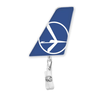 LOT Polish Airlines aviation design on durable plastic with metal clip tail-shape retractable ID card badge.