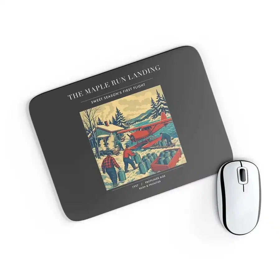 VINTAGE G4398 - The Maple Run Landing - Designed Mouse Pads design on black rectangle