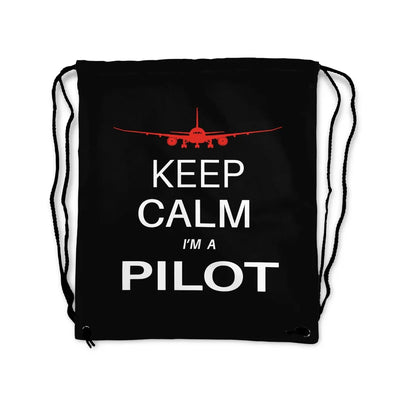 Pilot (777 Silhouette) aviation design drawstring bag, lightweight polyester construction.