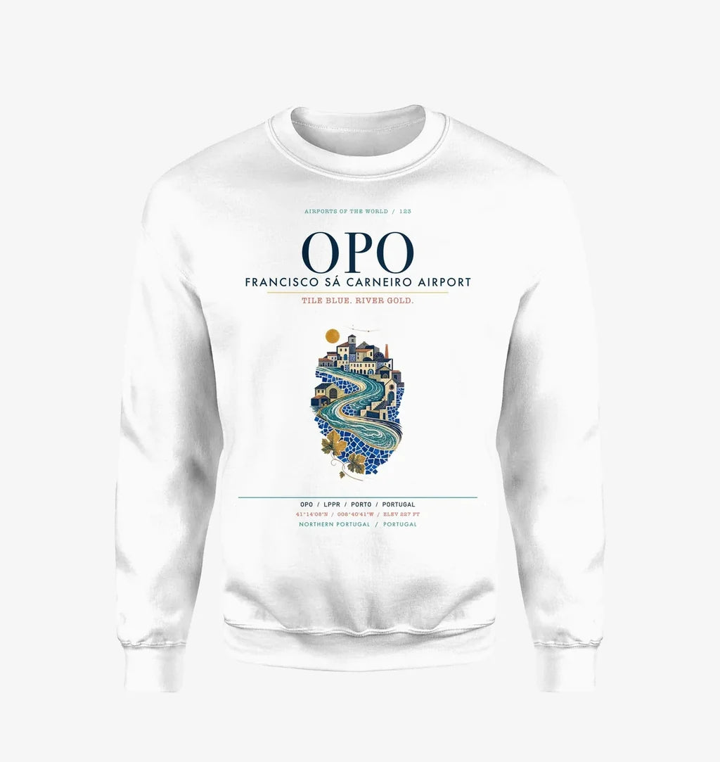 Porto Francisco Sá Carneiro Airport (OPO) design on white sweatshirt
