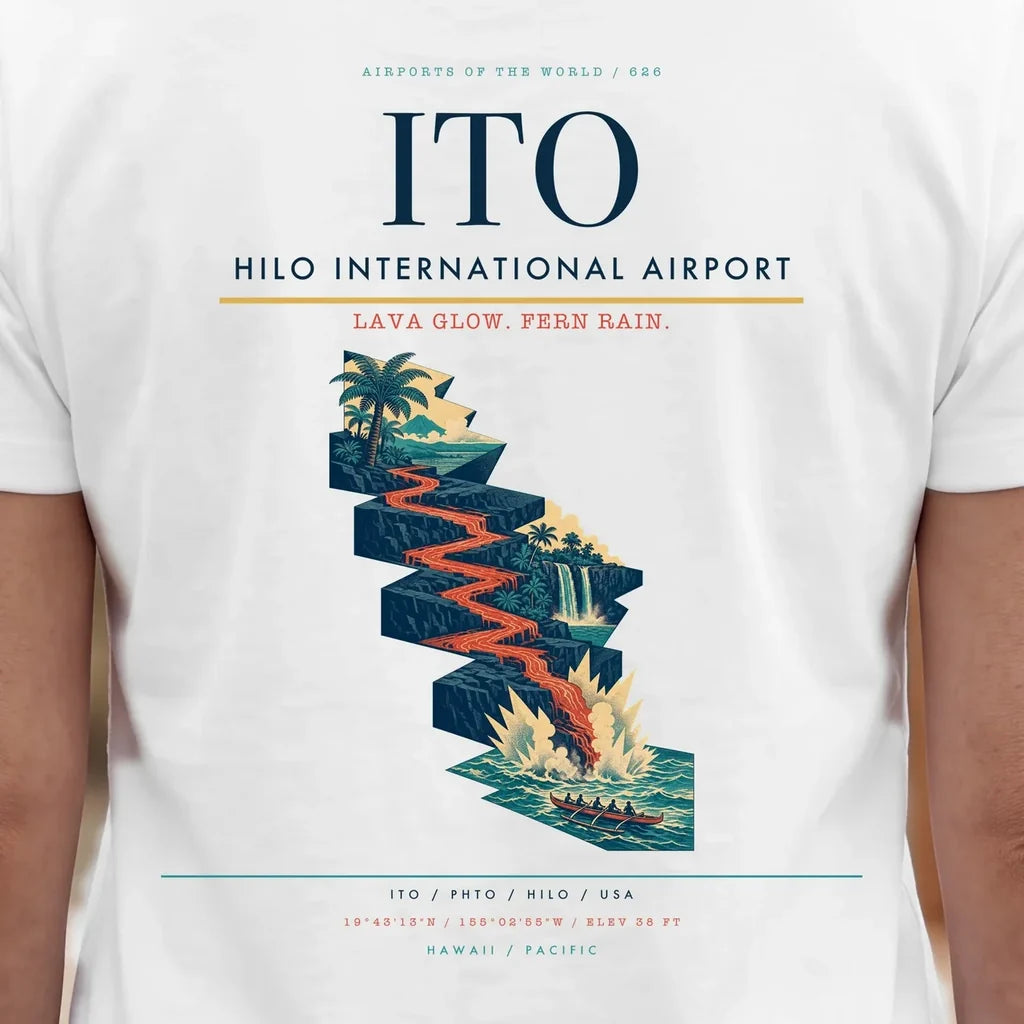 Hilo International Airport (ITO) double-side t-shirt design close-up cover