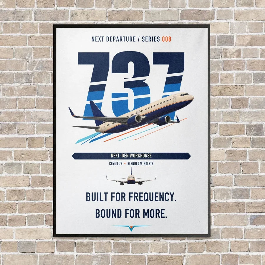 Boeing 737-800 NG vertical canvas print - framed - white background