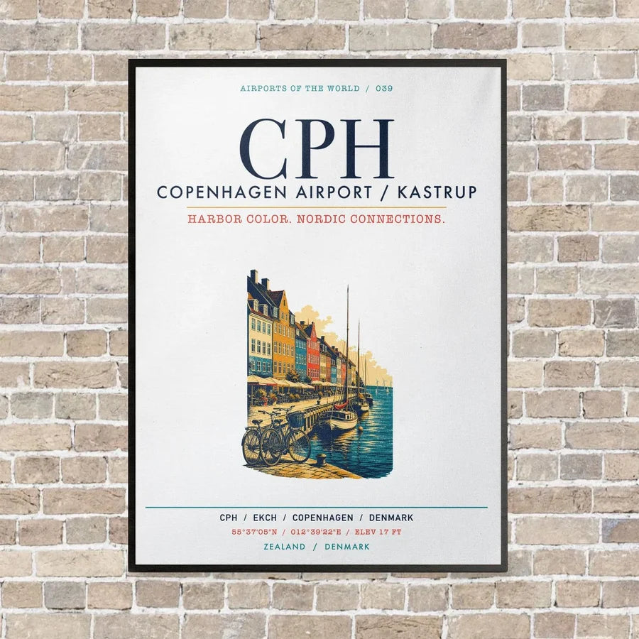 Copenhagen Airport Kastrup CPH vertical canvas print - framed - white background
