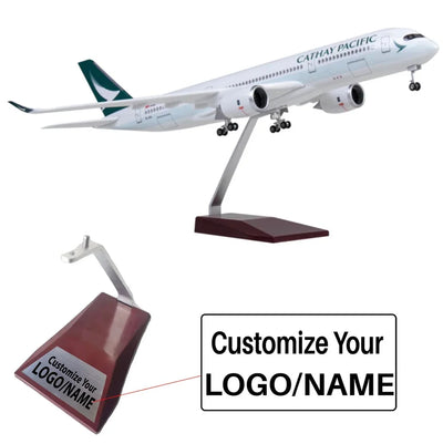 Side view of Cathay Pacific Airbus A350 Airplane Model (1/142 Scale) aviation LED model airplane in diecast metal with LED li.
