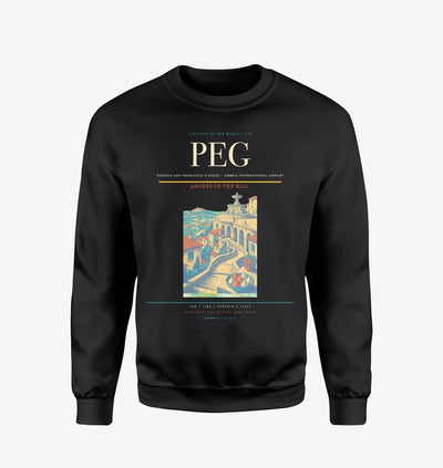 Perugia San Francesco d'Assisi – Umbria International Airport (PEG) design on black sweatshirt