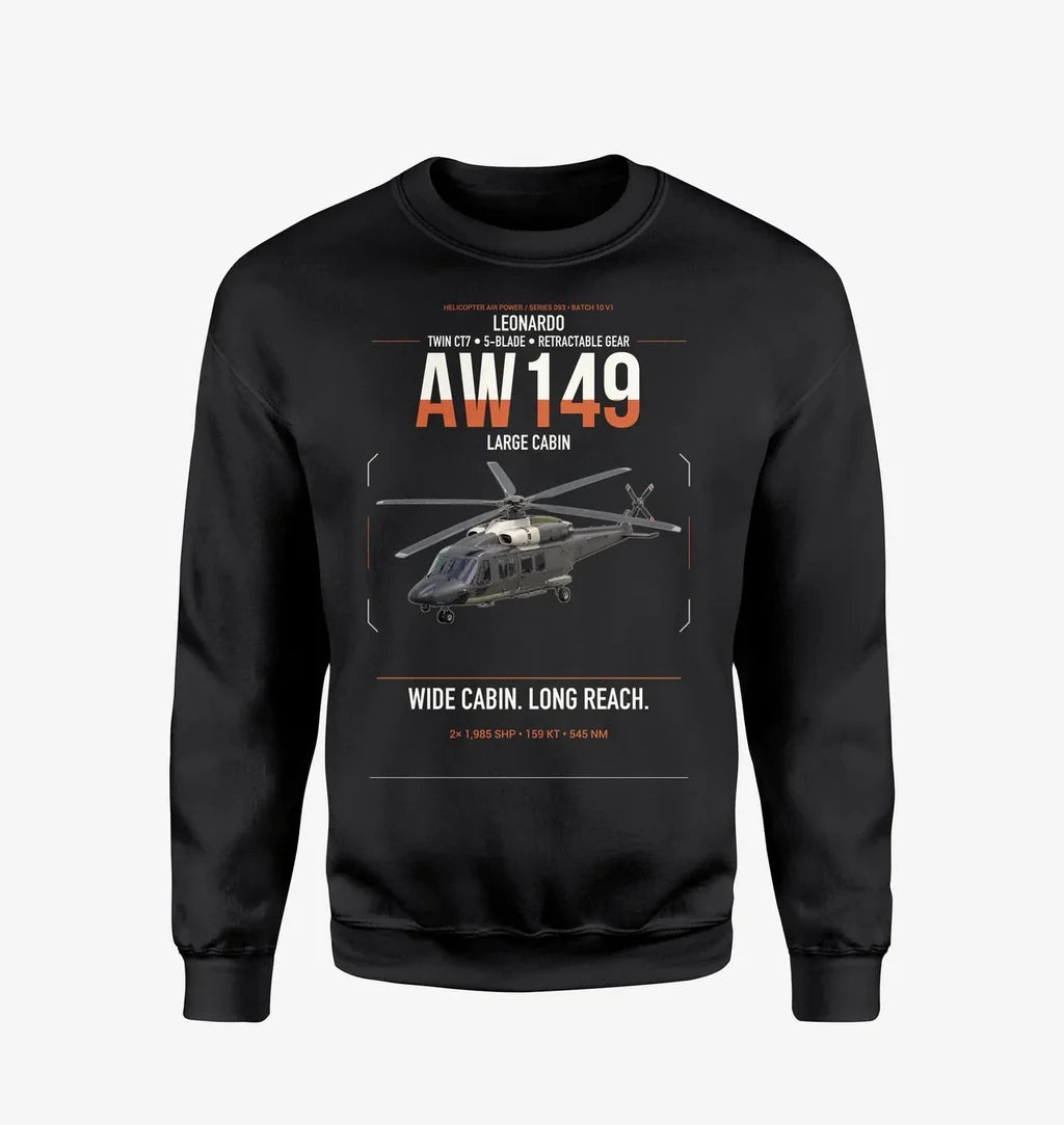 Leonardo AW149 design on black sweatshirt