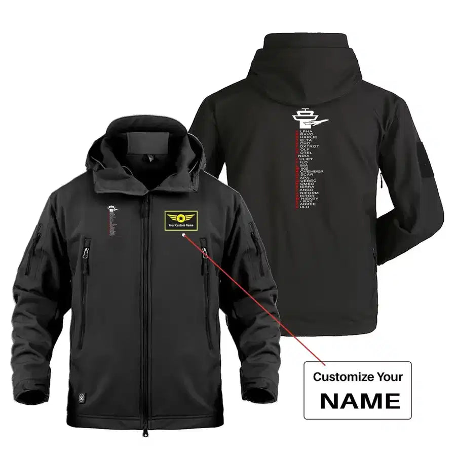 Aviation Alphabet Military Jackets (Customizable) aviation design printed on heavy cotton shell with field-style pockets mili.