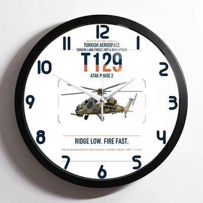 Turkish Aerospace T129 ATAK Phase 2 design on white framed wall clock