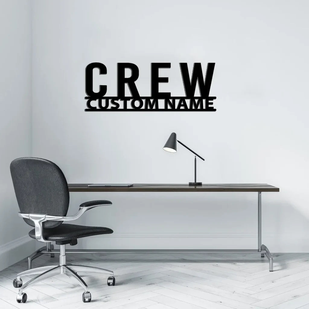 CREW & Text aviation design on durable metal with painted finish metal wall sign.
