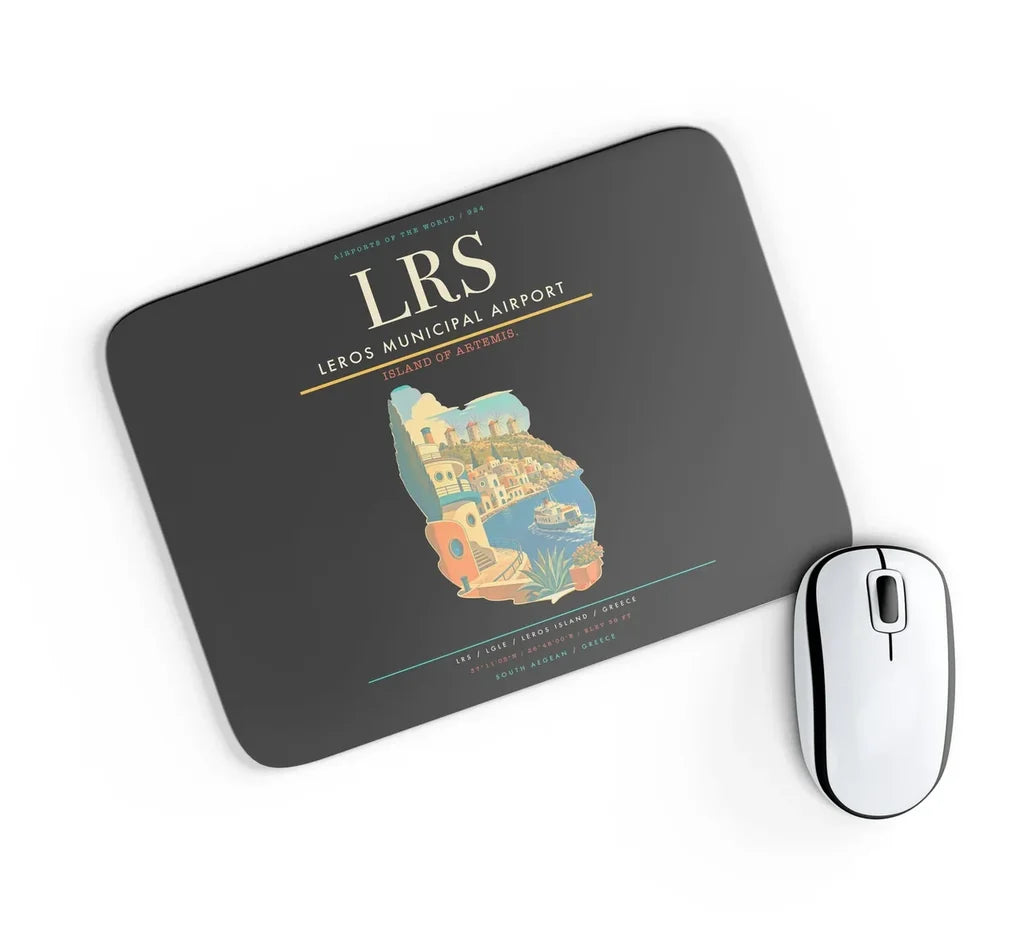 Leros Municipal Airport (LRS) design on black rectangle mouse pad