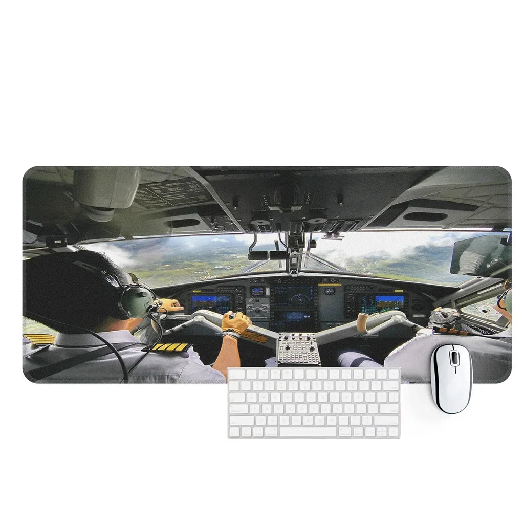 Fantastic Cockpit Shot aviation design on premium leather or neoprene desk mat.