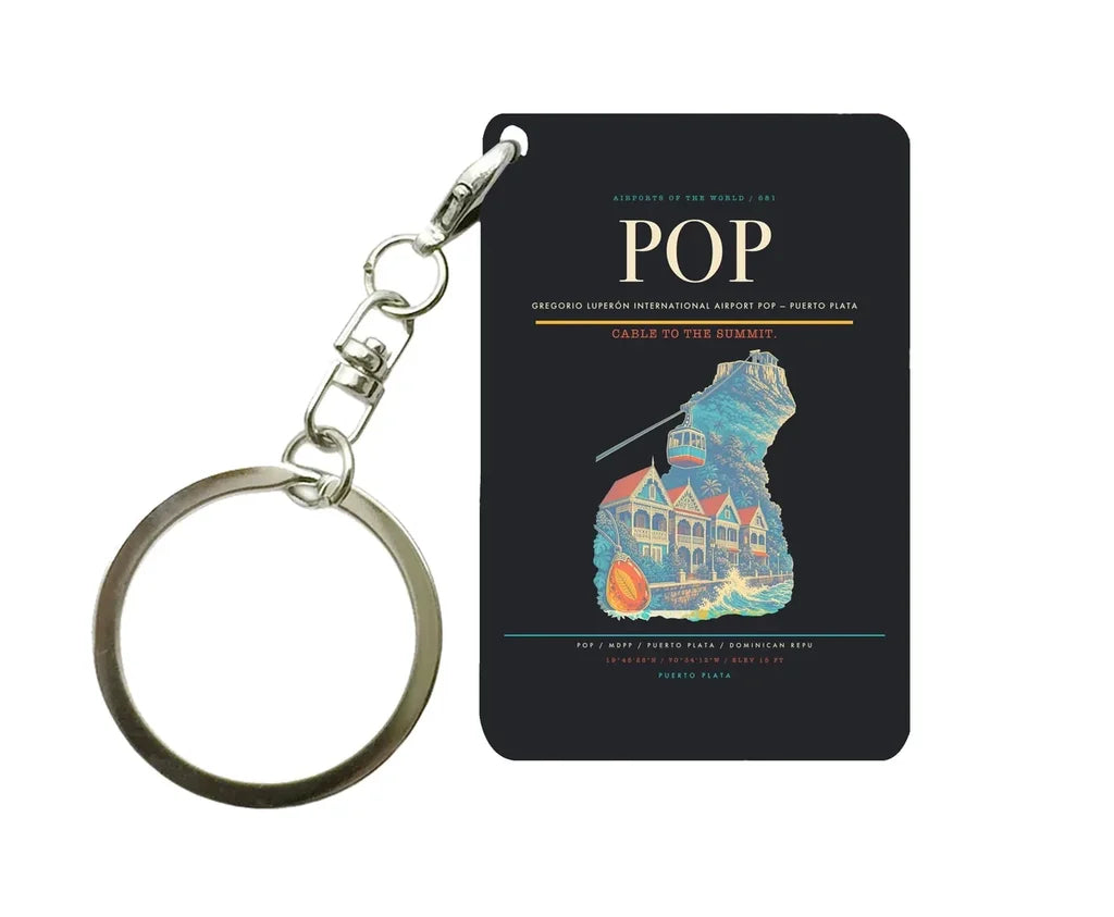 Gregorio Luperón International Airport (POP) design on black key chain