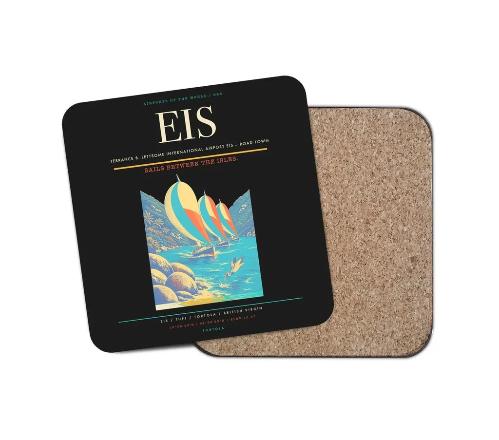 Terrance B. Lettsome International Airport (EIS) design on black 1 piece coaster
