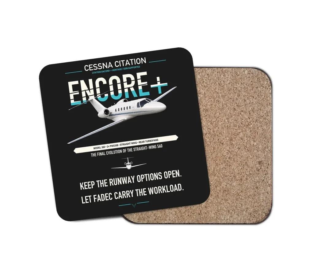 Cessna Citation Encore+ design on black 1 piece coaster