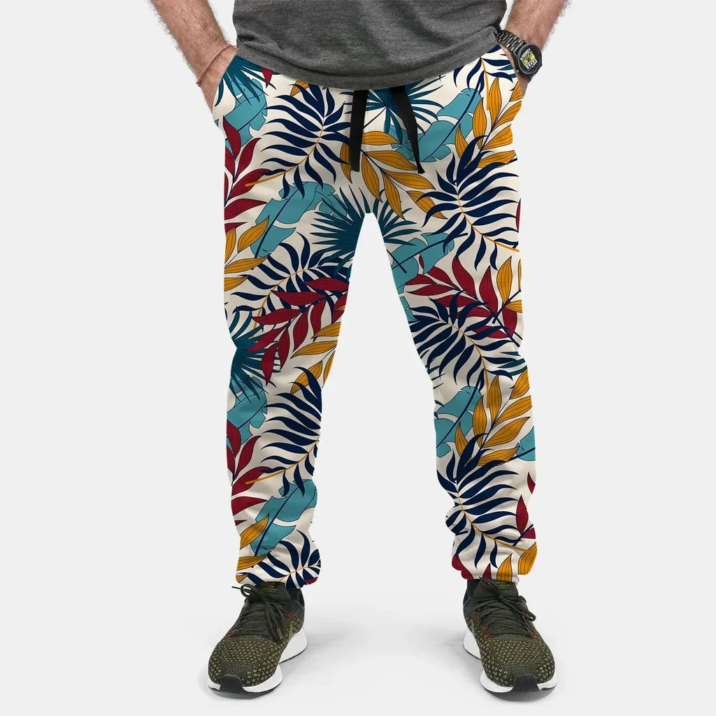 Super Leafs aviation design on soft cotton blend 3D-printed sweatpants.