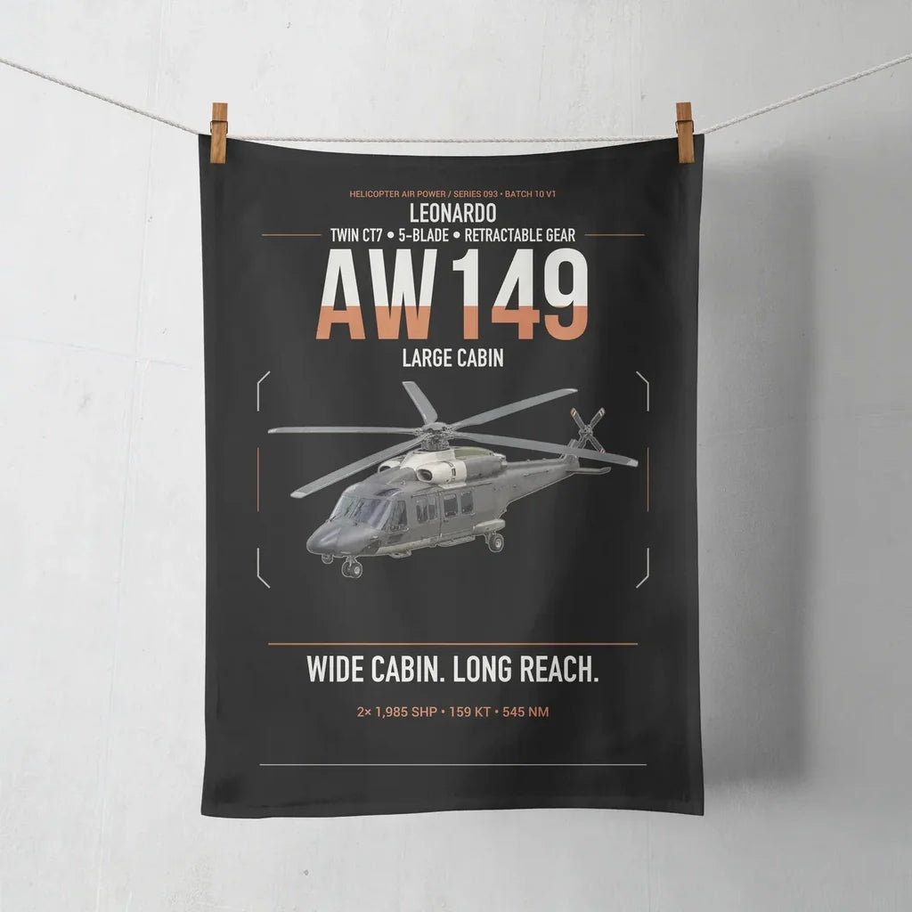 Leonardo AW149 design on black towel