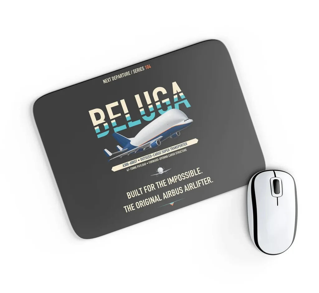 Airbus A300-600ST BelugaST design on black rectangle mouse pad