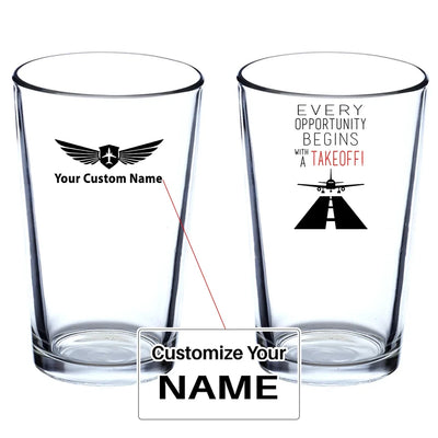Every Opportunity Beer & aviation design on beer water glass, versatile drinkware.