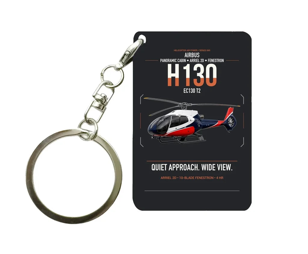 Airbus H130 design on black designed key chain, double-side print