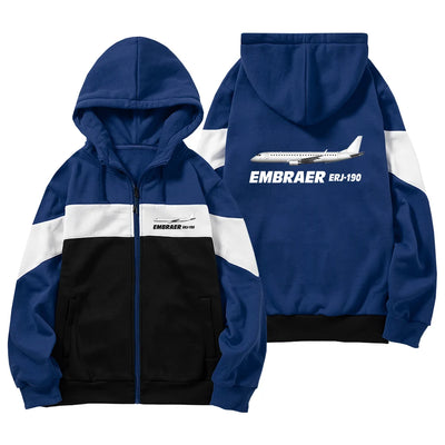 The Embraer ERJ-190 aviation design on colourful cotton blend colourful zipped hoodie.