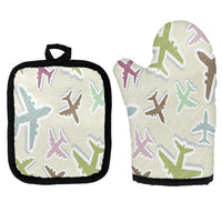 Thumbnail for Seamless 3D Airplanes Kitchen Glove & Holder aviation design on durable fabric with insulated lining kitchen glove holder.