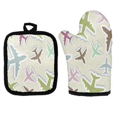 Seamless 3D Airplanes Kitchen Glove & Holder aviation design on durable fabric with insulated lining kitchen glove holder.