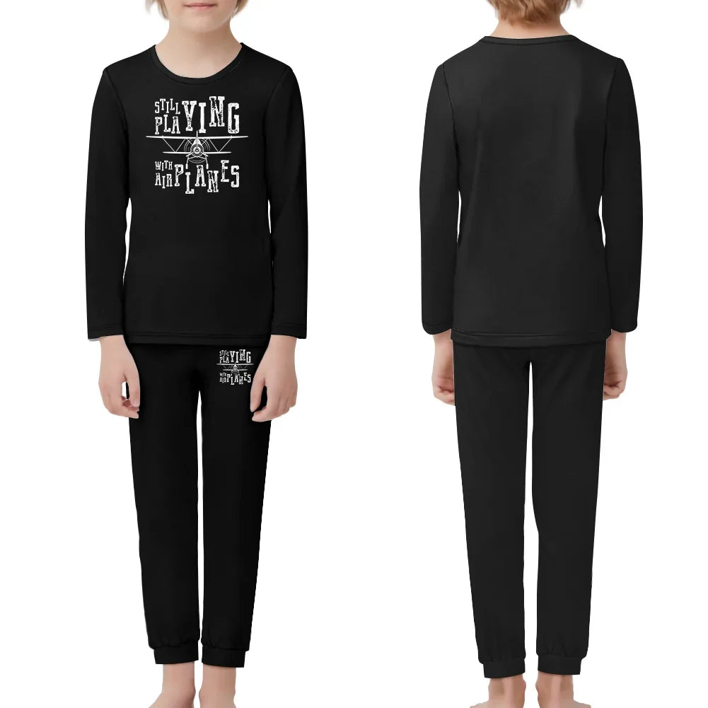 Still Playing With Airplanes children pajamas - Black