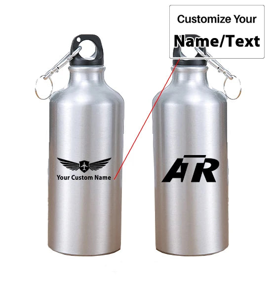 ATR & Text aviation design on thermos, vacuum-insulated.