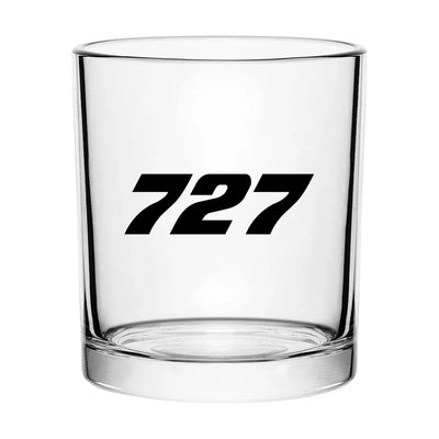 Boeing 727 Flat Text aviation design on whiskey glass, special-edition crystal cut.