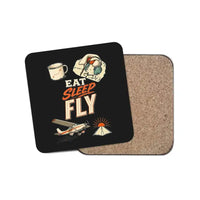 Thumbnail for Eat Sleep Fly V2 design on black 1 piece coaster