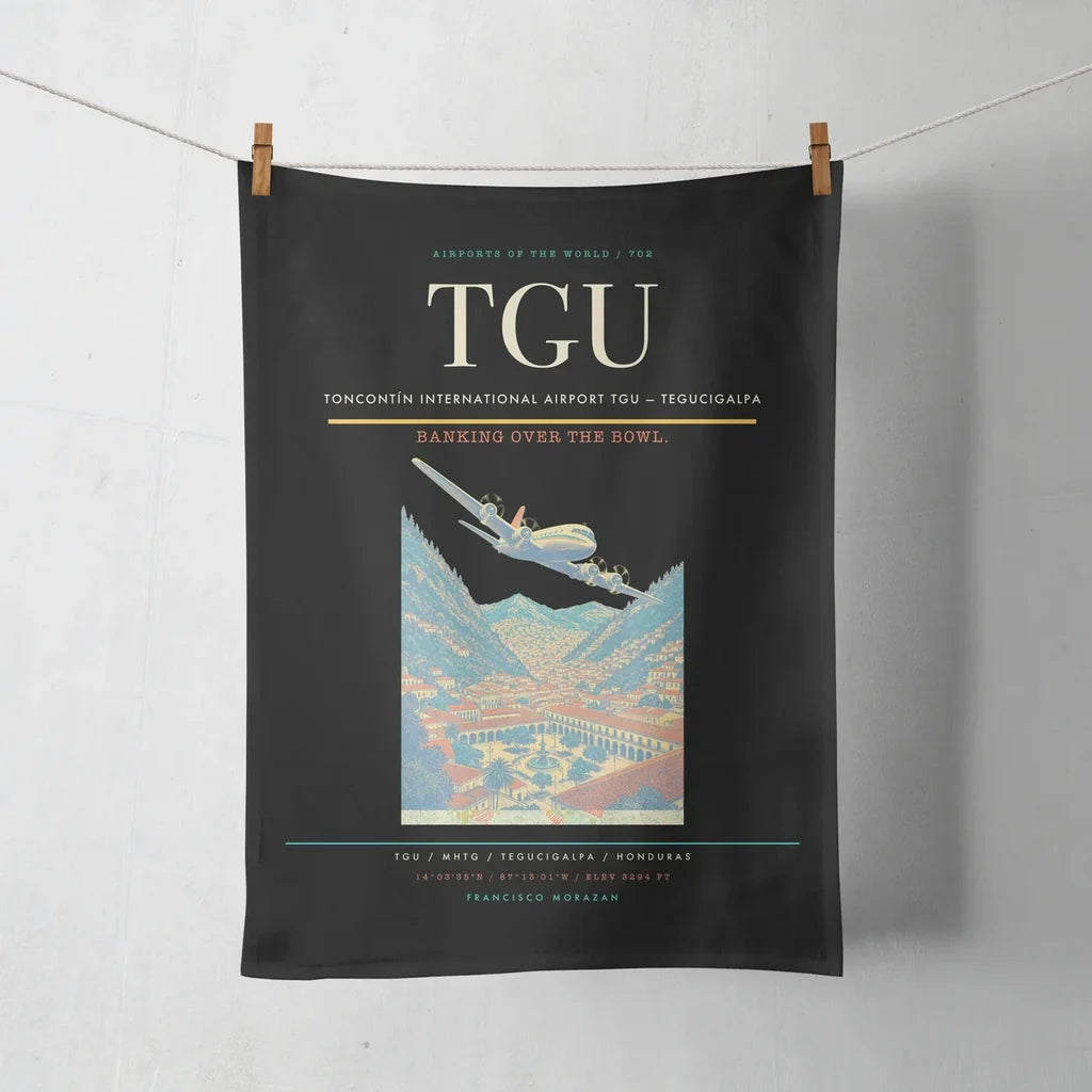 Toncontín International Airport (TGU) design on black towel