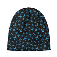 Thumbnail for Many Airplanes Black aviation embroidery on soft knit fabric 3D knit beanie.