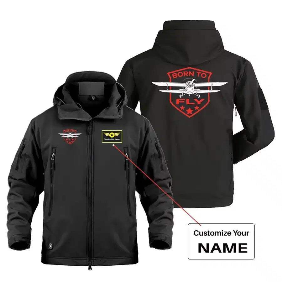Super Born To Fly Military Jackets (Customizable) aviation design printed on heavy cotton shell with field-style pockets mili.