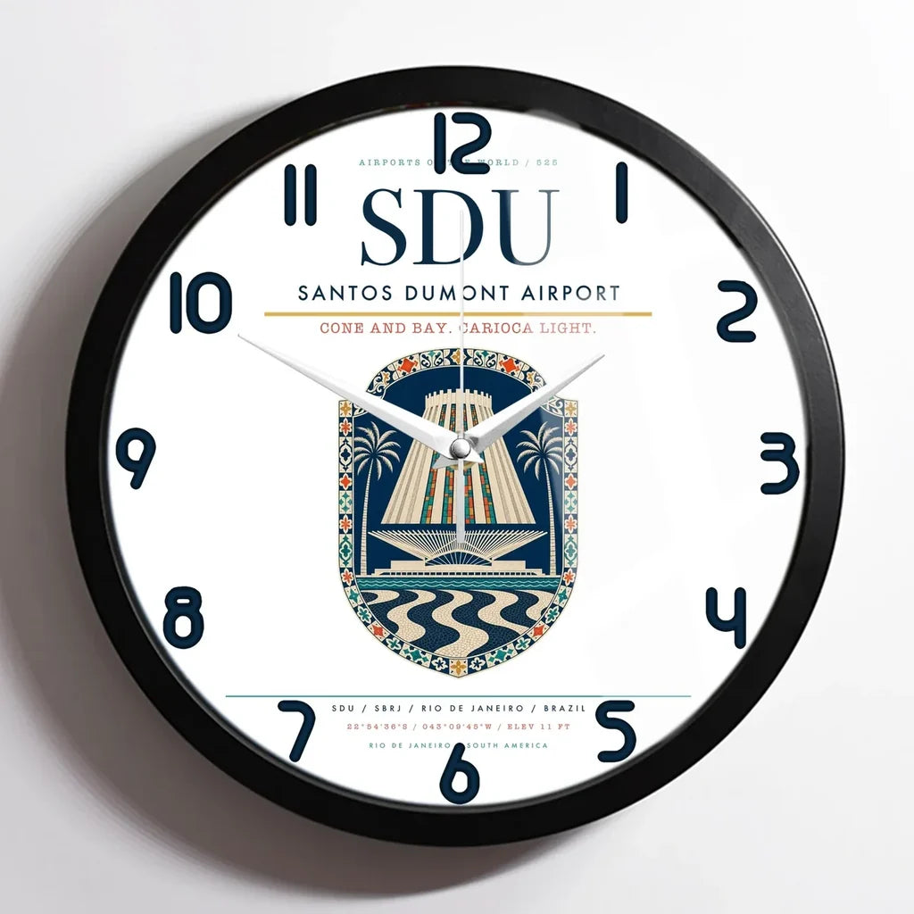 Santos Dumont Airport (SDU) design on white framed wall clock