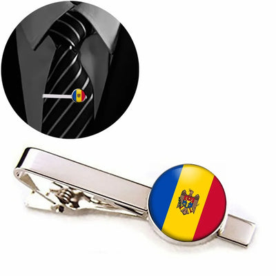 Republic of Moldova Flag aviation tie clip, stainless steel body with engraved detail.