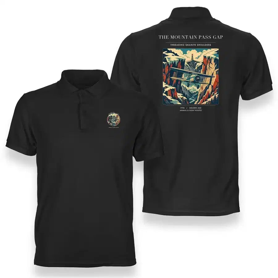 VINTAGE G4253 - The Mountain Pass Gap - Double-Side Polo T-Shirt design on black