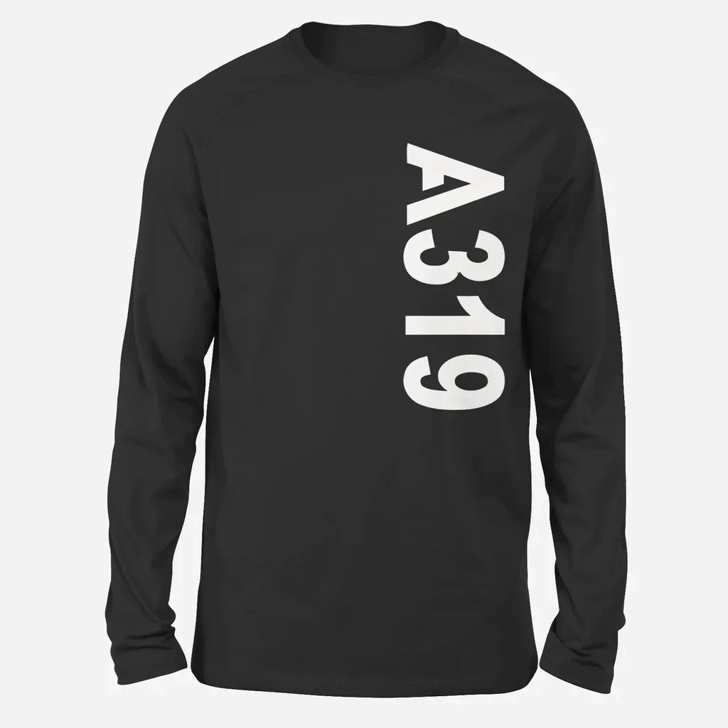 Airbus A319 Text Long-Sleeve aviation design printed on soft cotton long-sleeve T-shirt.