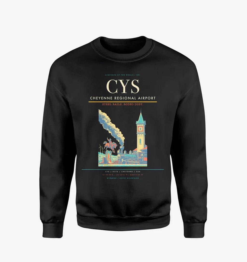Cheyenne Regional Airport (CYS) design on black sweatshirt