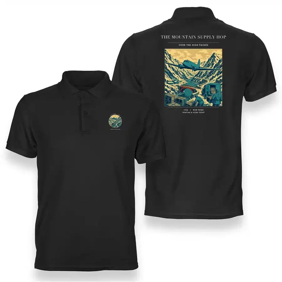 VINTAGE G4518 - The Mountain Supply Hop - Double-Side Polo T-Shirt design on black