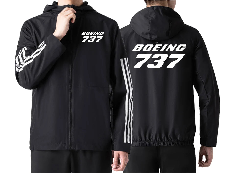 Boeing 737 & Text Sport Style aviation design printed on lightweight windproof shell windbreaker.