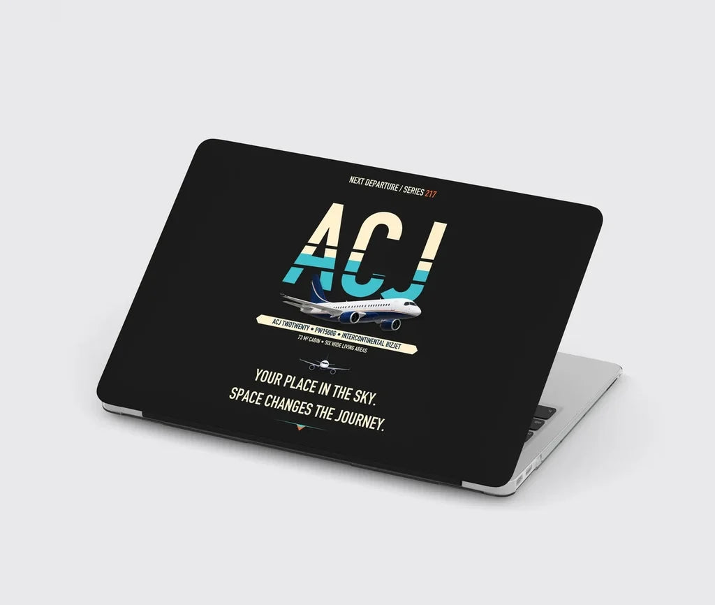 Airbus ACJ TwoTwenty design on black MacBook case