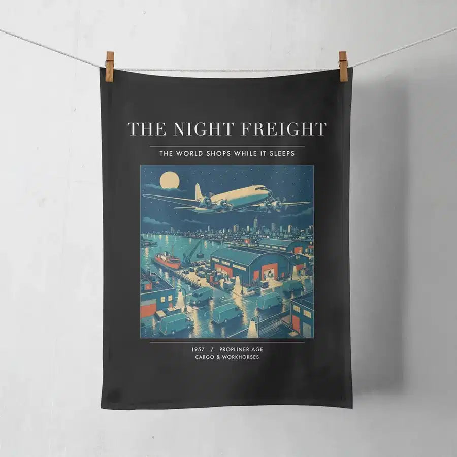 VINTAGE G4111 - The Night Freight - Designed Towels design on black