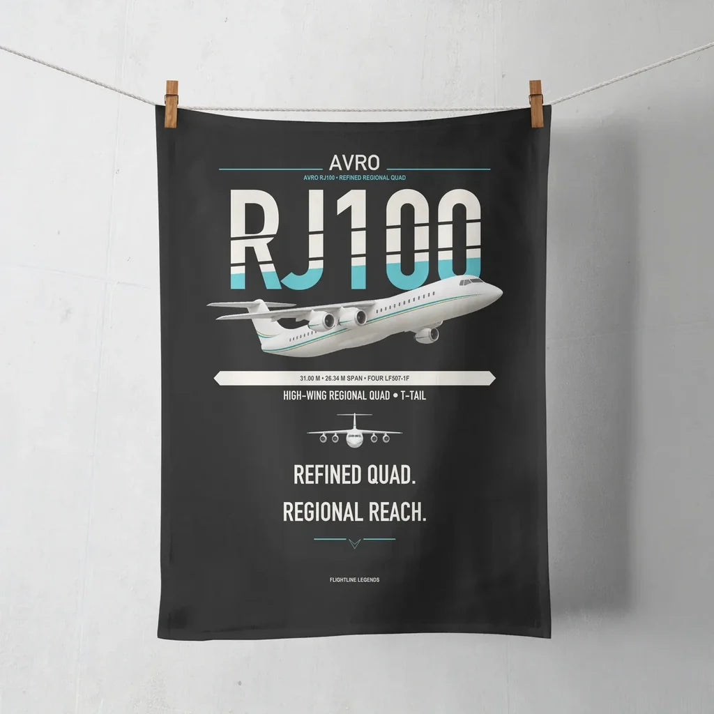 Avro RJ100 design on black towel