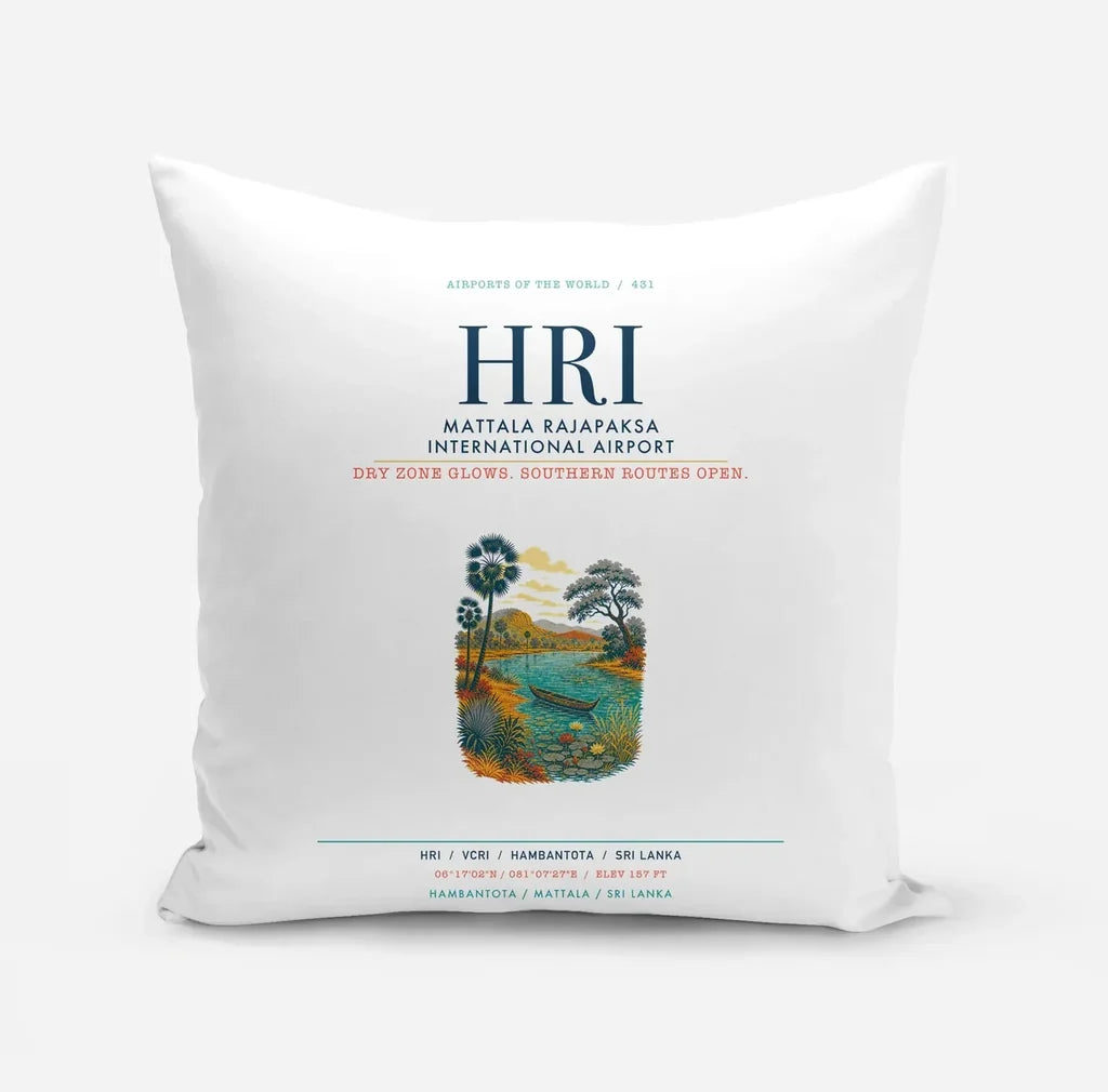 Mattala Rajapaksa International Airport (HRI) design on white pillow
