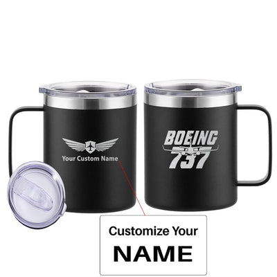 Amazing Boeing 737 aviation design on laser-engraved mug, permanent laser engraving on stainless.
