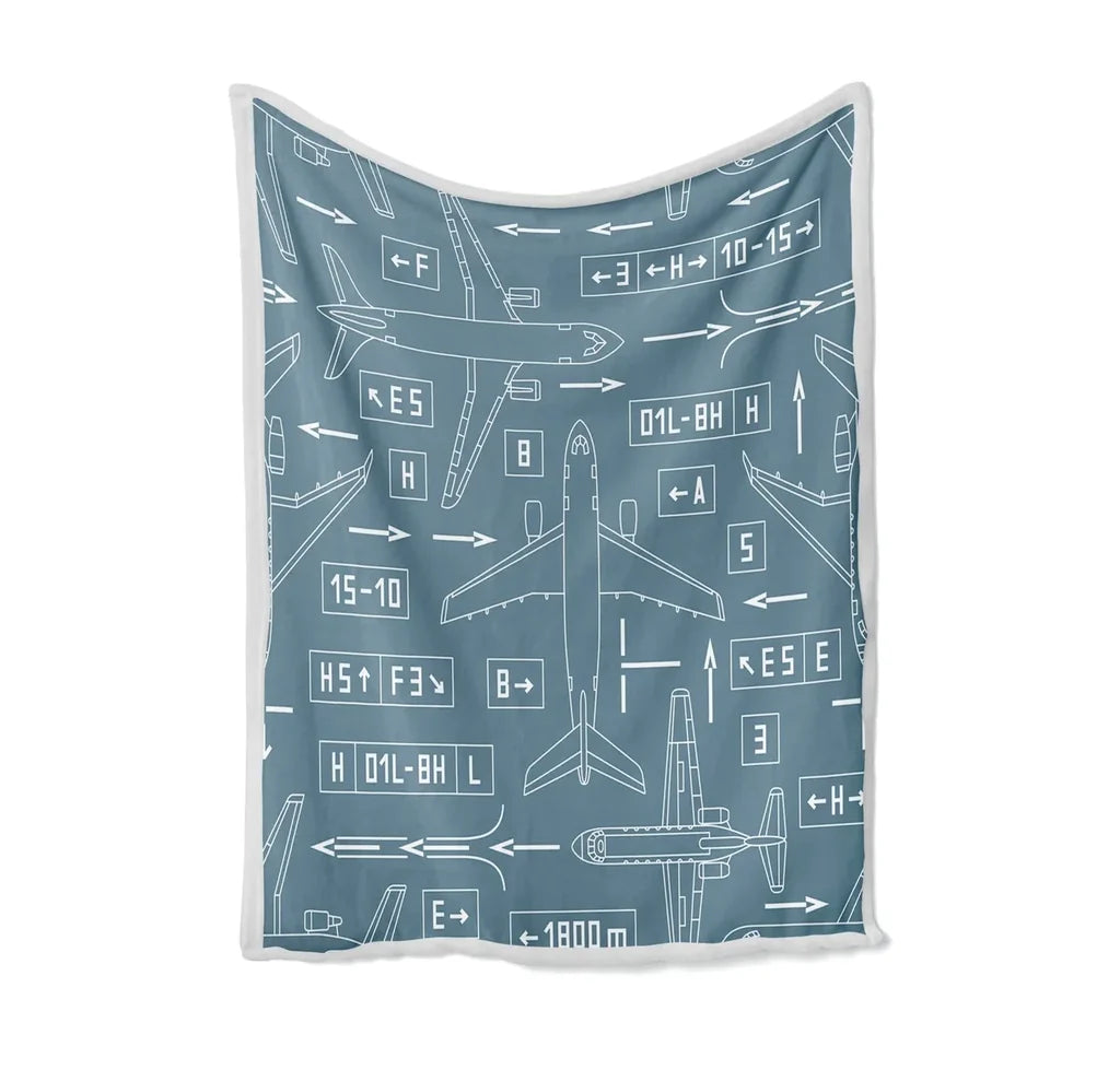 Jet Planes & Airport Signs Bed Blankets & aviation print on soft fleece blanket.