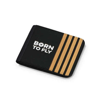 Born to Fly & Pilot Epaulettes (4,3,2 Lines) aviation print wallet, leather.