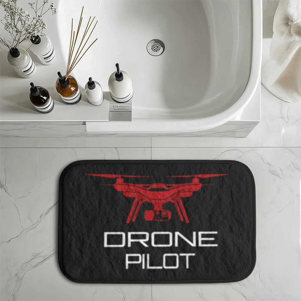 Drone Pilot Black aviation design on soft absorbent fabric with non-slip backing bath mat.