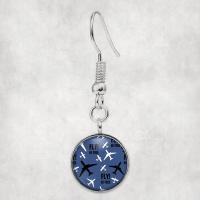 Fly Be Free Blue aviation earrings, hypoallergenic alloy body with engraved detail.