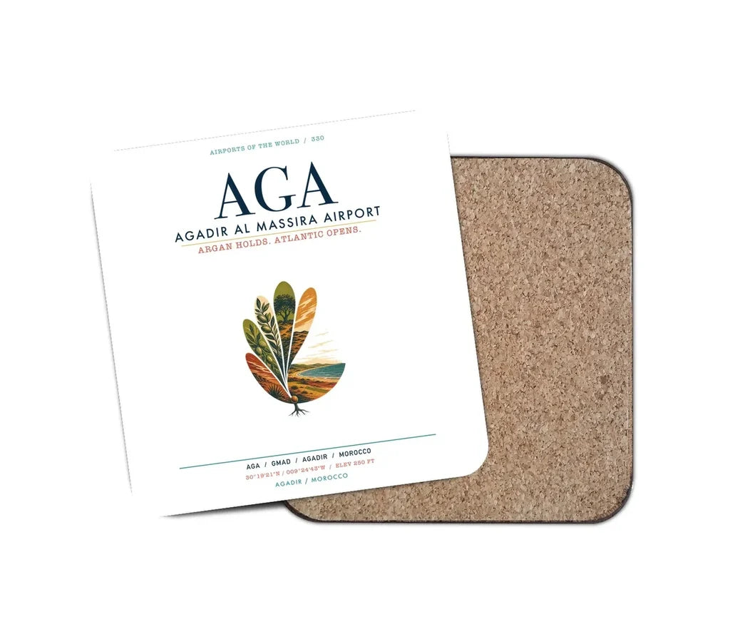 Agadir Al Massira Airport (AGA) design on white 1 piece coaster